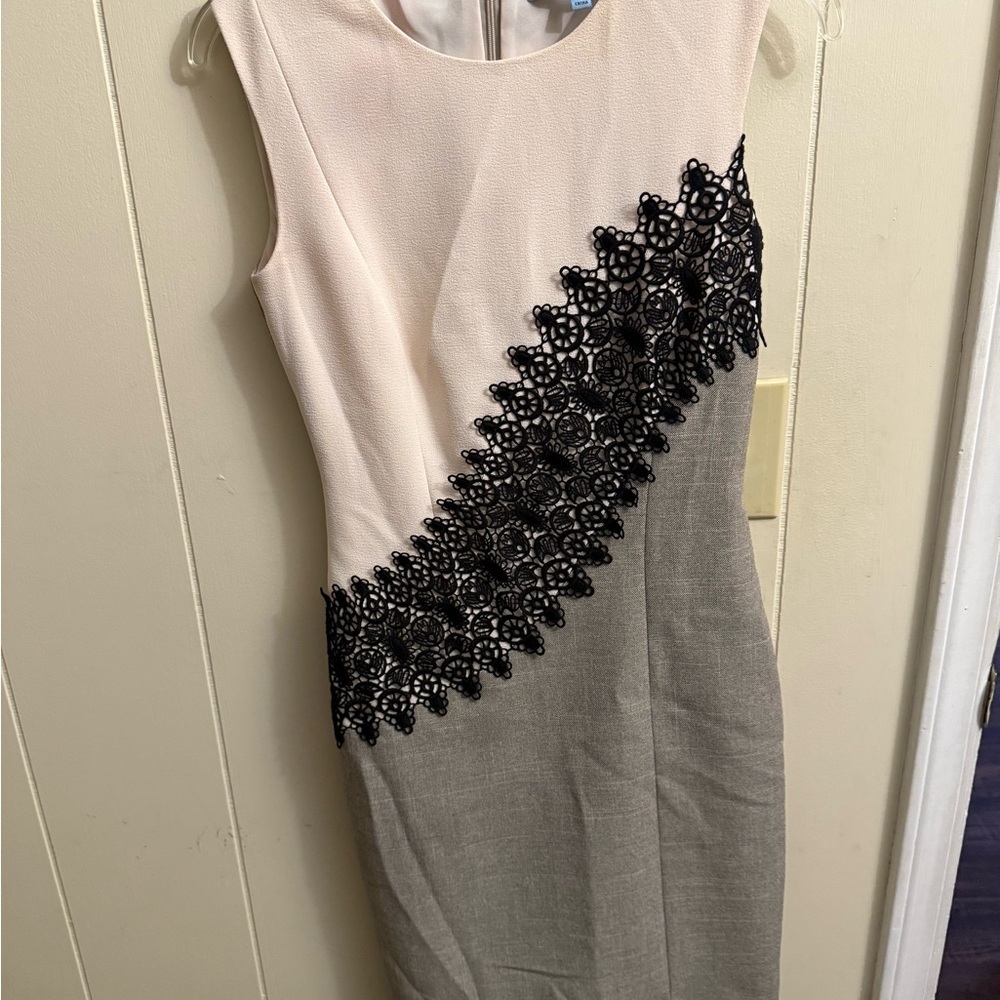 ANTONIO MELANI Gray Silver Asymmetrical Embellished Sheath Dress